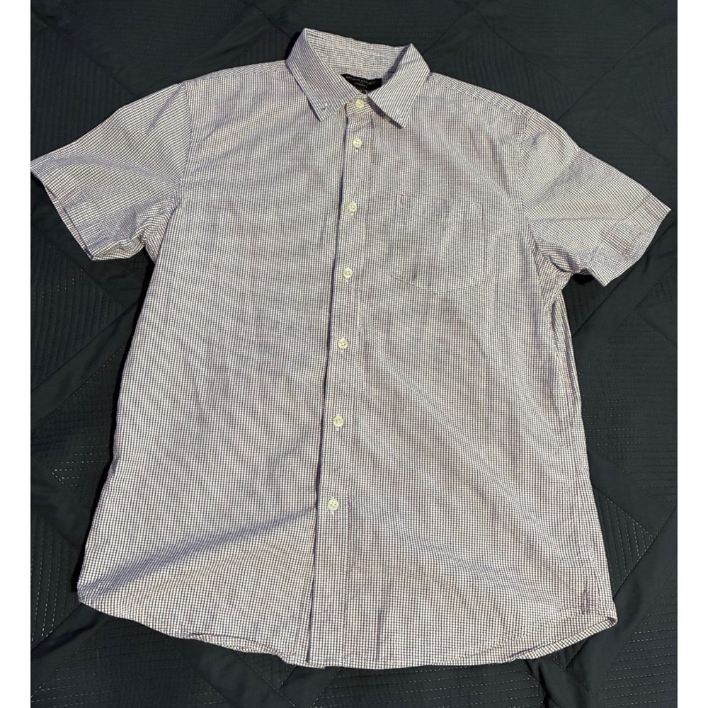 Banana Republic Mens Standard Fit Short Sleeve Button Down Shirt Red Blue‎ Check